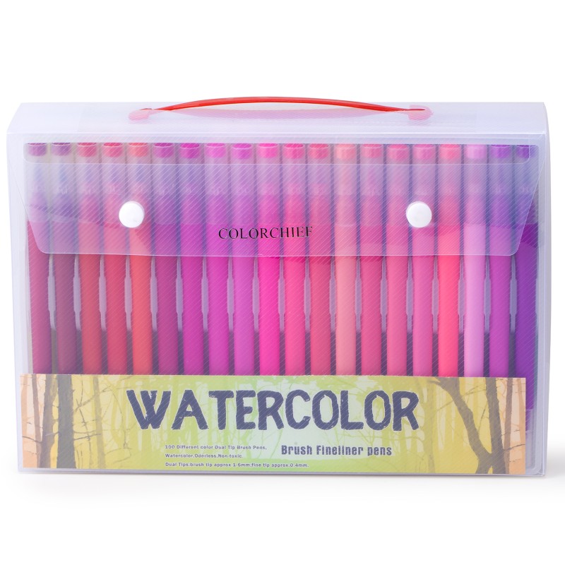 COLORCHIEF 100 Colors Watercolor Paint Brush Set Double Tip Brushes Art Drawing Markers Adult Color Book